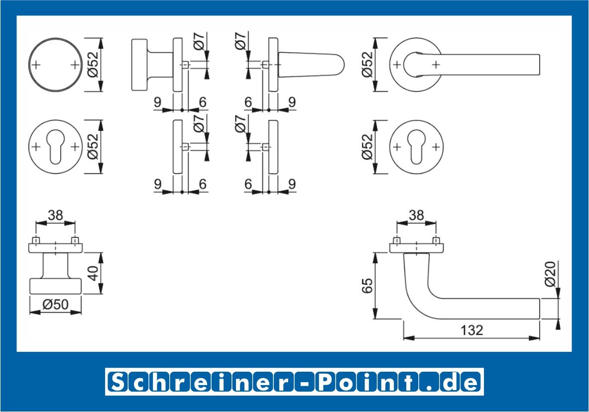 Hoppe Bonn Aluminium Rosettengarnitur F1 Natur 150/42KV/42KVS, 3386877, 3386885, 3386893, 3386931